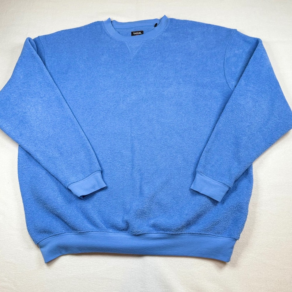 Bolle Golf Mens Blue Textured Fleece Crewneck Sweatshirt Large 0357